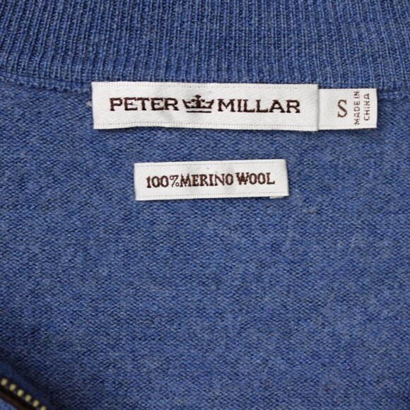 Peter Millar Sweater Men Small Blue 1/4 Zip 100% Merino Wool Pullover Sweatshirt - Picture 8 of 14